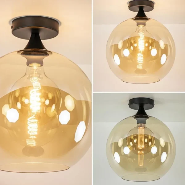 mat_zwarte_plafondlamp_me_3-1.webp Hot Straluma Mat zwarte plafondlamp met amber glazen bol 30 cm