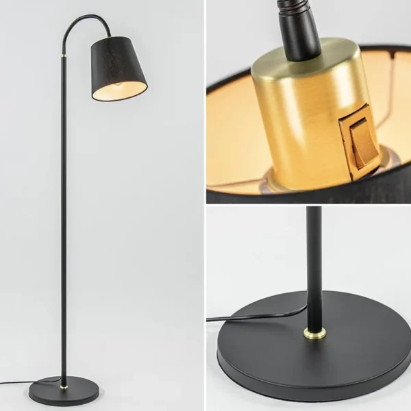 New Straluma Mat zwarte vloerlamp met goud en kunststof kap