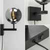Best Sale Straluma Mat zwarte wandlamp met smoke glazen bol 20 cm