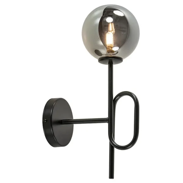mat_zwarte_wandlamp_tromp_1.webp Flash Sale Straluma Mat zwarte wandlamp trompet met smoke glas
