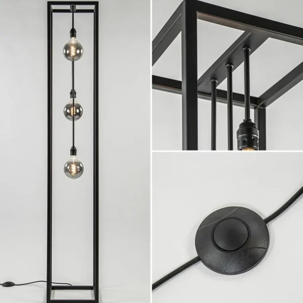metalen_design_vloerlamp__2.webp Discount Straluma Metalen design vloerlamp zwart frame rechthoek