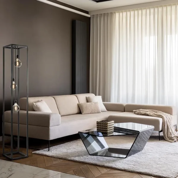metalen_design_vloerlamp__4.webp Discount Straluma Metalen design vloerlamp zwart frame rechthoek