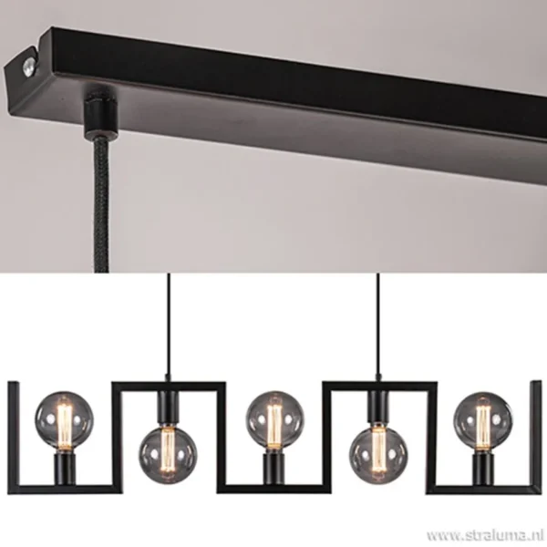 metalen_eettafel_hanglamp_2.webp Clearance Straluma Metalen eettafel hanglamp zwart frame