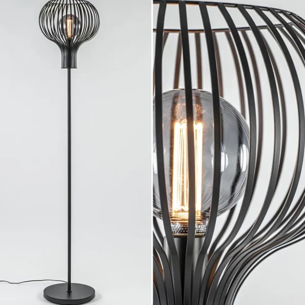 modern_landelijke_vloerla_1.webp New Straluma Modern landelijke vloerlamp mat zwart met draadkap