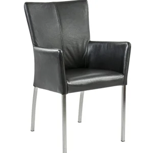 moderne_armstoel_zwart_le_0.webp Fashion Straluma Moderne armstoel zwart leder met RVS poten