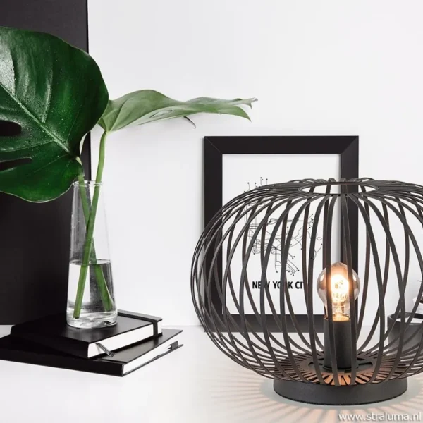 moderne_draad_tafellamp_r_4.webp Hot Straluma Moderne draad tafellamp rond mat zwart