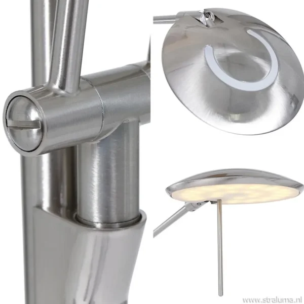 moderne_led_uplighter_met_2.webp Online Straluma Moderne LED uplighter met leeslamp geborsteld staal