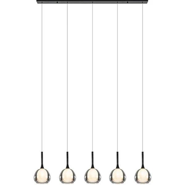 moderne_lichts_eettafelha_1.webp Best Straluma Moderne 5-lichts eettafelhanglamp zwart met dubbel glas