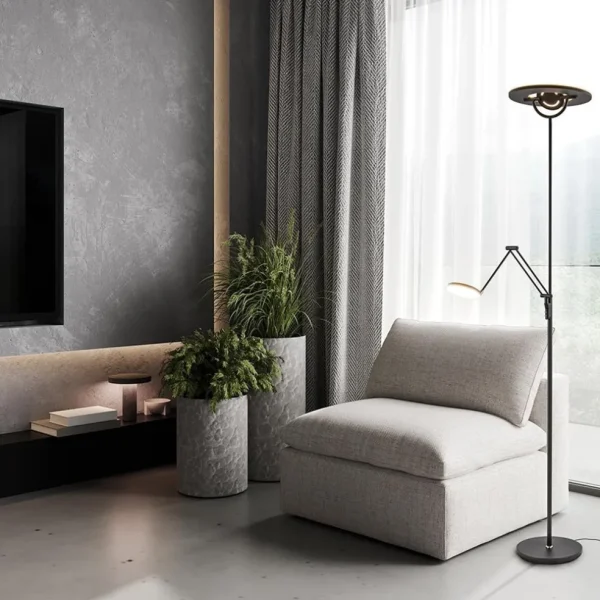 moderne_uplighter_mat_zwa_4.webp Shop Straluma Moderne uplighter mat zwart met verstelbare leesarm