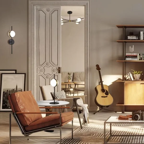 moderne_wandlamp_zwart_me_4.webp Online Straluma Moderne wandlamp zwart met witte bol incl LED
