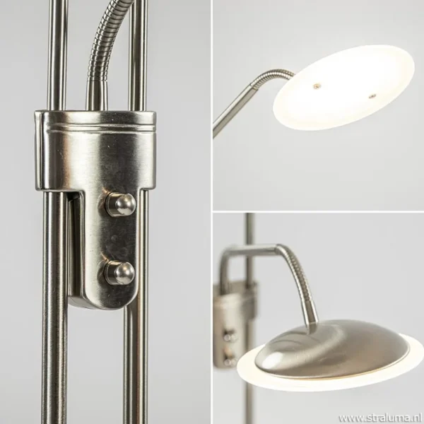 Best Sale Straluma Nikkel vloerlamp met LED uplighter en leeslamp