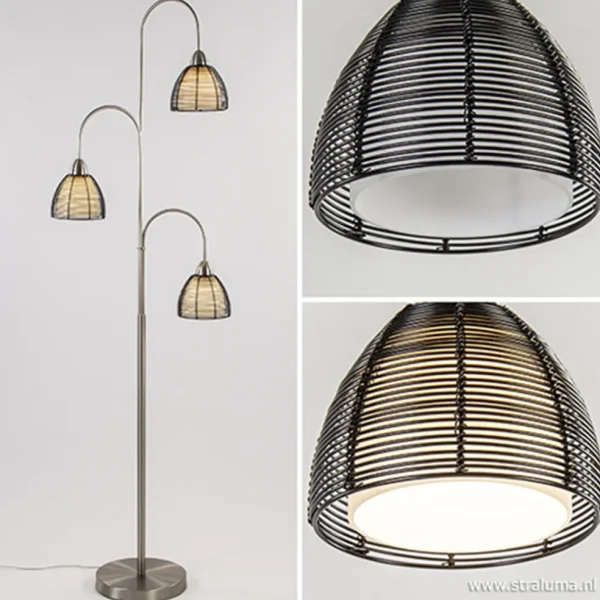nikkel_vloerlamp_met_zwar_1.webp Store Straluma Nikkel vloerlamp met zwarte draad kapjes