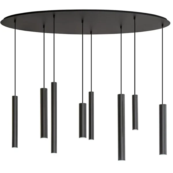 ovale_lichts_hanglamp_tub_0.webp Outlet Straluma Ovale 8-lichts hanglamp tubes zwart metaal