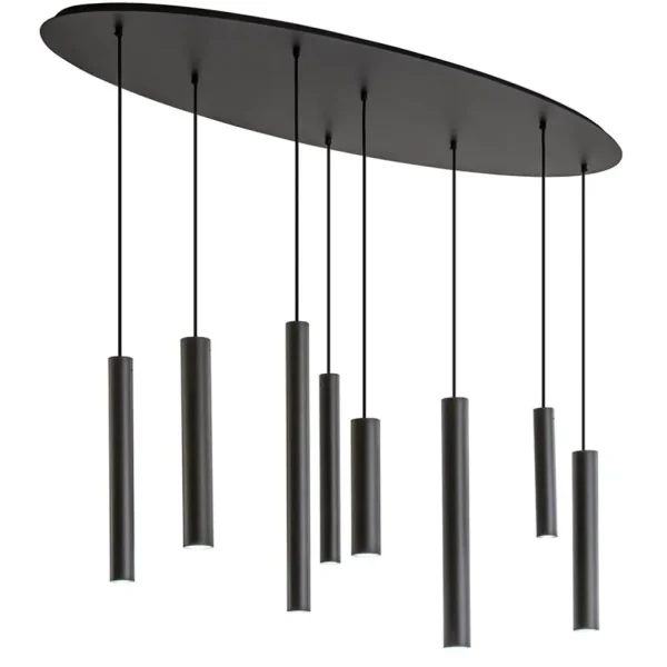 ovale_lichts_hanglamp_tub_1.webp Outlet Straluma Ovale 8-lichts hanglamp tubes zwart metaal