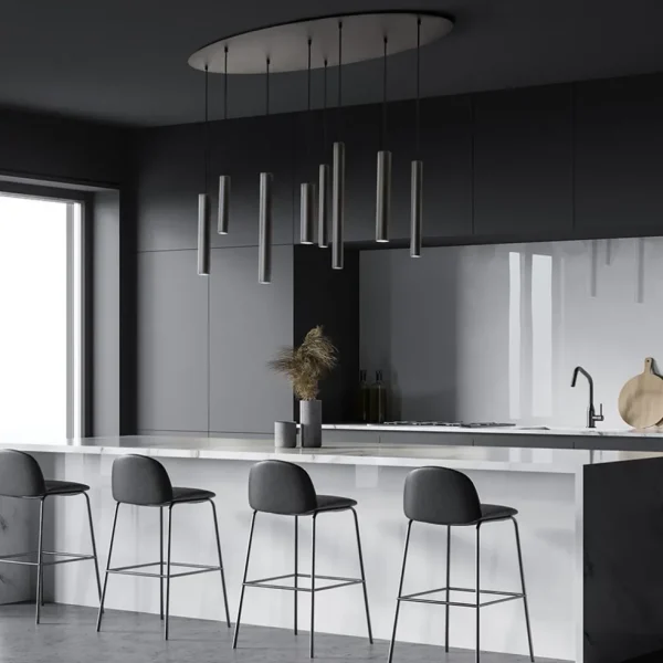 ovale_lichts_hanglamp_tub_4.webp Outlet Straluma Ovale 8-lichts hanglamp tubes zwart metaal