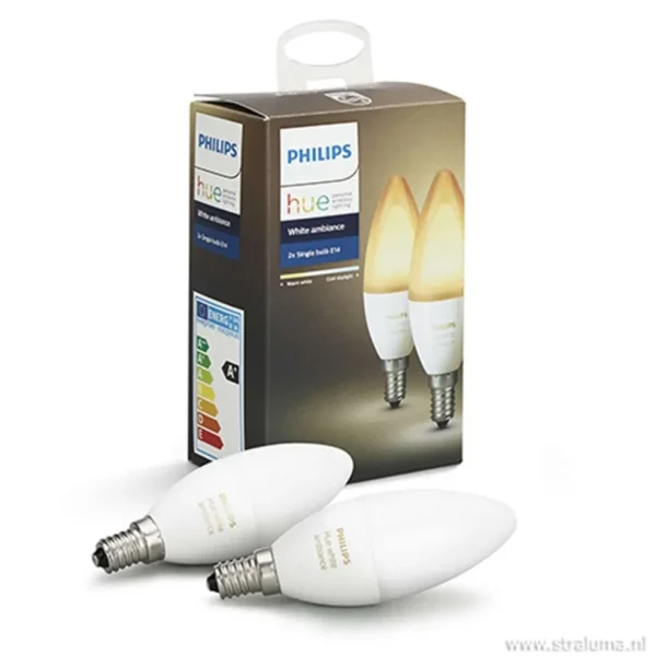 philips_hue_w_e_kaars_pac_2.webp Online Straluma Philips Hue 4w e14 kaars 2-pack white ambiance