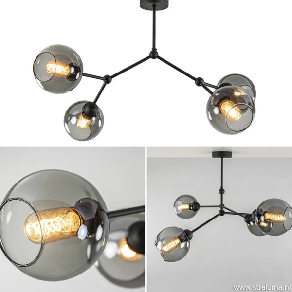 plafondlamp_armen_zwartsm_1.webp Hot Straluma Plafondlamp 4-armen zwart+smoke bolglas