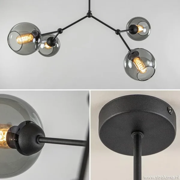 plafondlamp_armen_zwartsm_2.webp Hot Straluma Plafondlamp 4-armen zwart+smoke bolglas