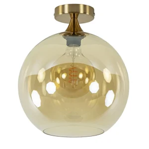 plafondlamp_goud_met_ambe_0.webp Clearance Straluma Plafondlamp goud met amber glazen bol 30 cm