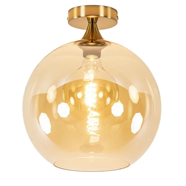 plafondlamp_goud_met_ambe_1.webp Clearance Straluma Plafondlamp goud met amber glazen bol 30 cm