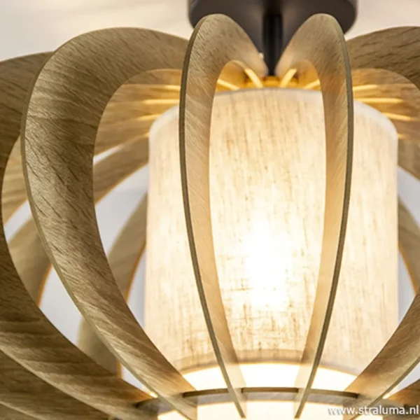 New Straluma Plafondlamp hout met stoffen kap 50cm