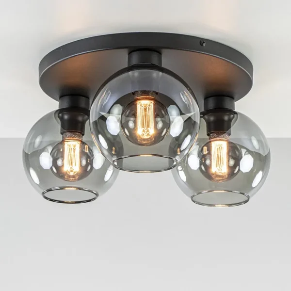 plafondlamp_l_zwart_bolgl_1.webp Best Sale Straluma Plafondlamp 3L zwart bolglas smoke