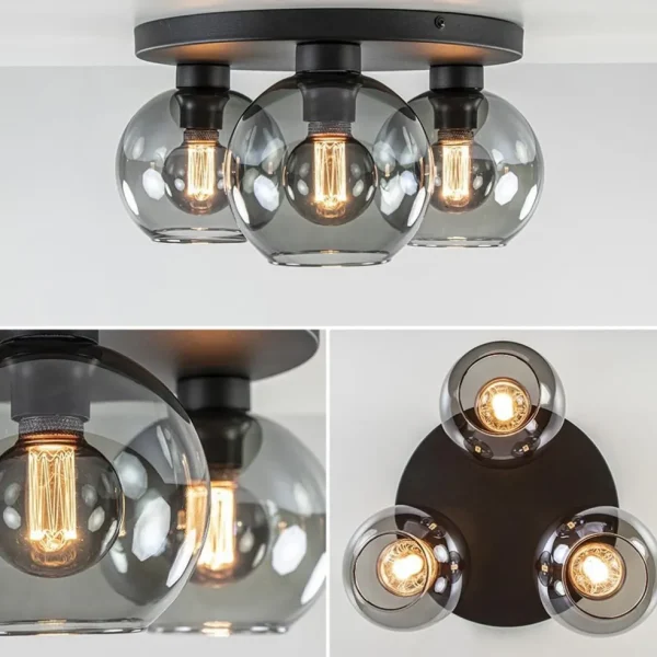 plafondlamp_l_zwart_bolgl_2.webp Best Sale Straluma Plafondlamp 3L zwart bolglas smoke