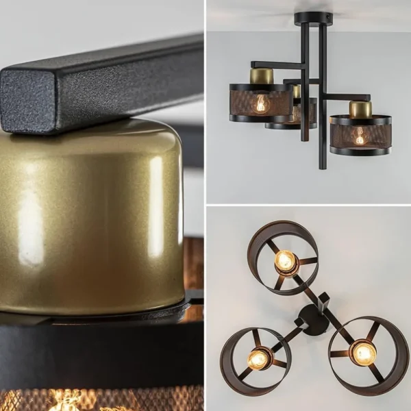 Discount Straluma Plafondlamp 3L zwart/goud cilinder geperforeerd