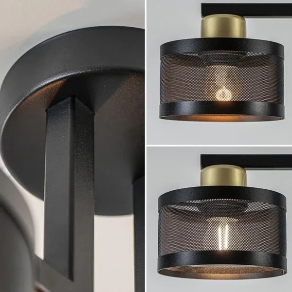 Discount Straluma Plafondlamp 3L zwart/goud cilinder geperforeerd