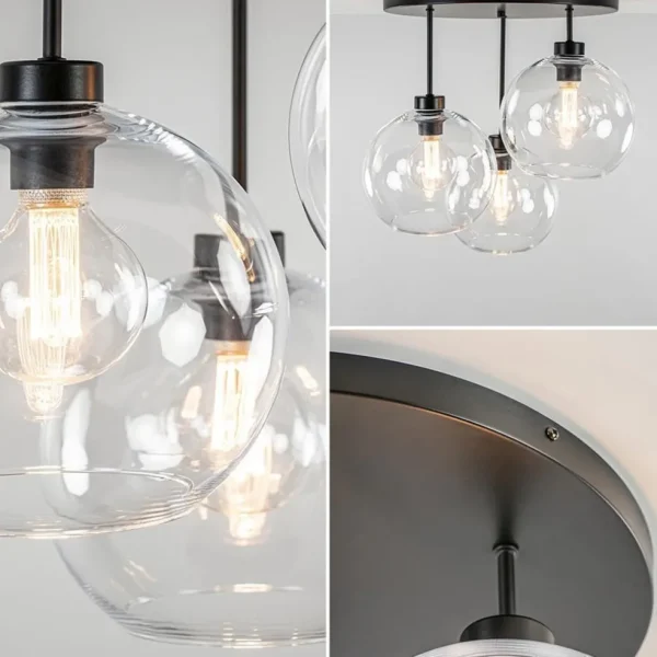 Online Straluma Plafondlamp 3-lichts zwart + helder glas 25cm