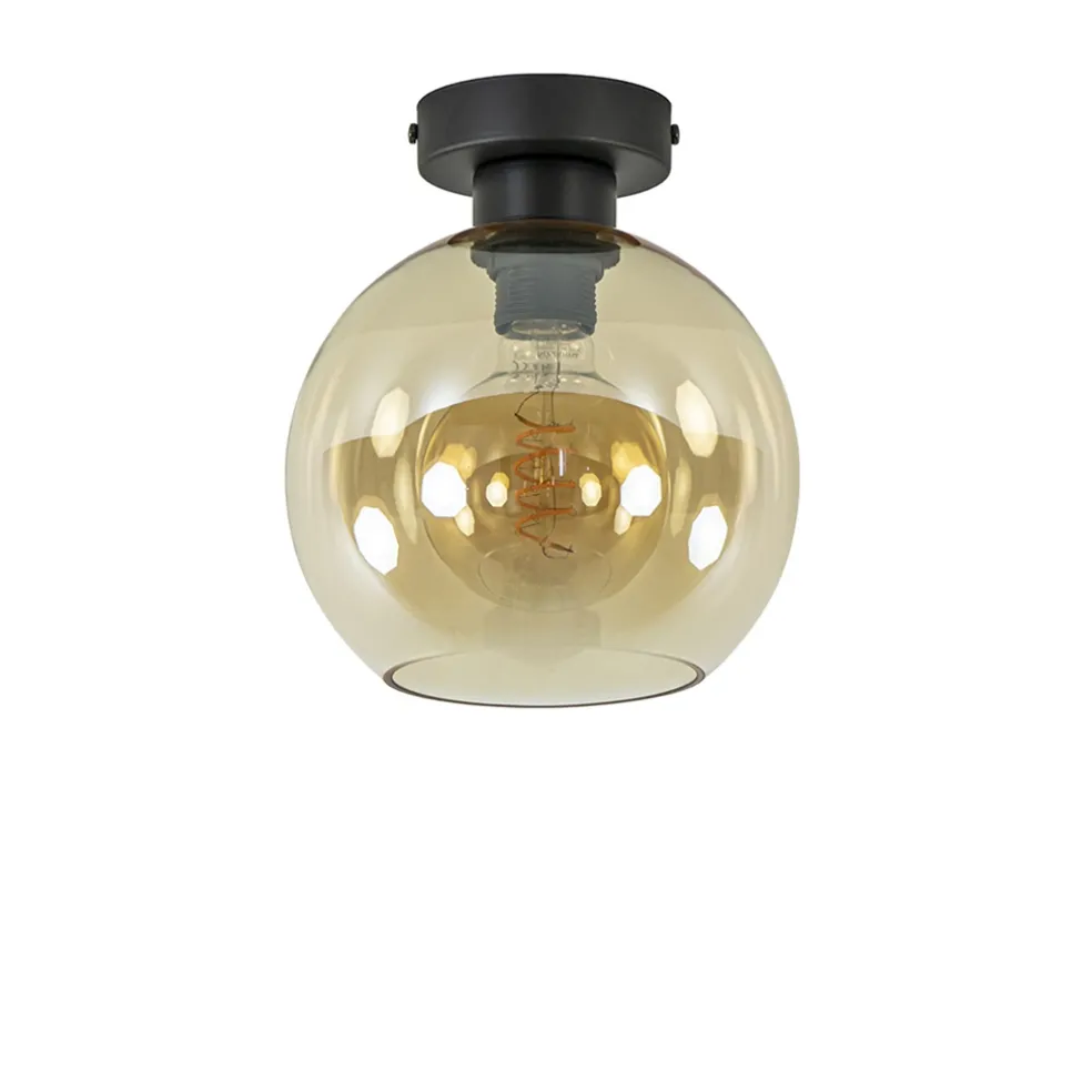 plafondlamp_zwart_met_amb_0.webp Discount Straluma Plafondlamp zwart met amber glas 20 cm