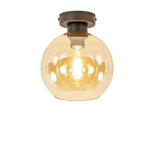 plafondlamp_zwart_met_amb_1.webp Discount Straluma Plafondlamp zwart met amber glas 20 cm