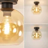 plafondlamp_zwart_met_amb_3.webp Discount Straluma Plafondlamp zwart met amber glas 20 cm