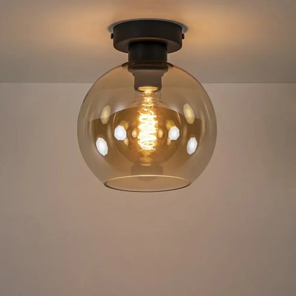 plafondlamp_zwart_met_amb_4.webp Discount Straluma Plafondlamp zwart met amber glas 20 cm