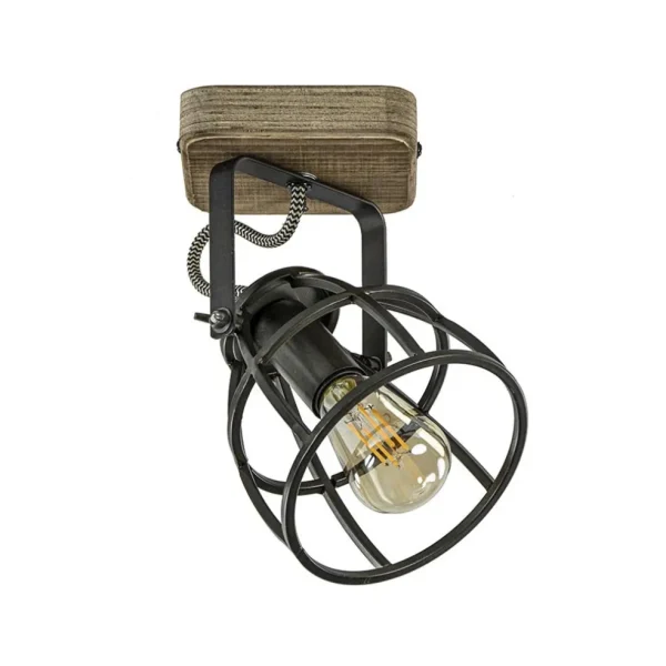 plafondwandlamp_matrix_zw_0.webp Discount Straluma Plafond/wandlamp Matrix zwarte korf met hout