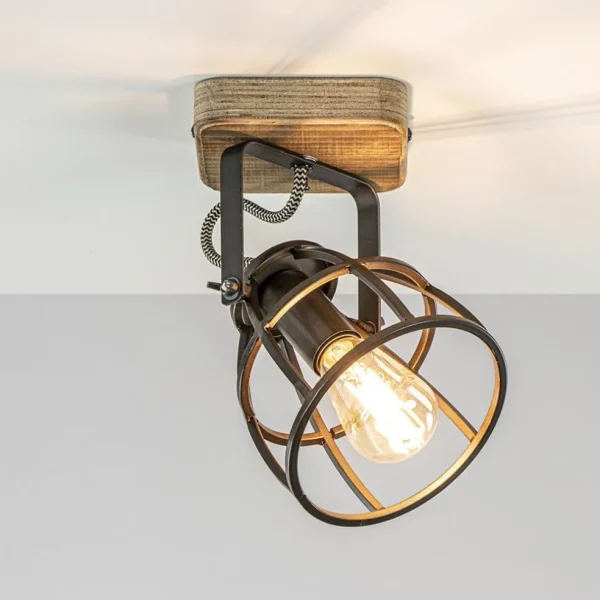plafondwandlamp_matrix_zw_1.webp Discount Straluma Plafond/wandlamp Matrix zwarte korf met hout