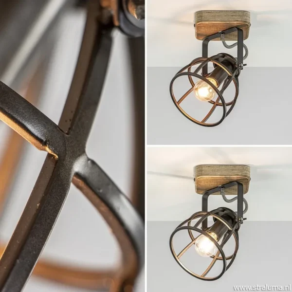plafondwandlamp_matrix_zw_3.webp Discount Straluma Plafond/wandlamp Matrix zwarte korf met hout
