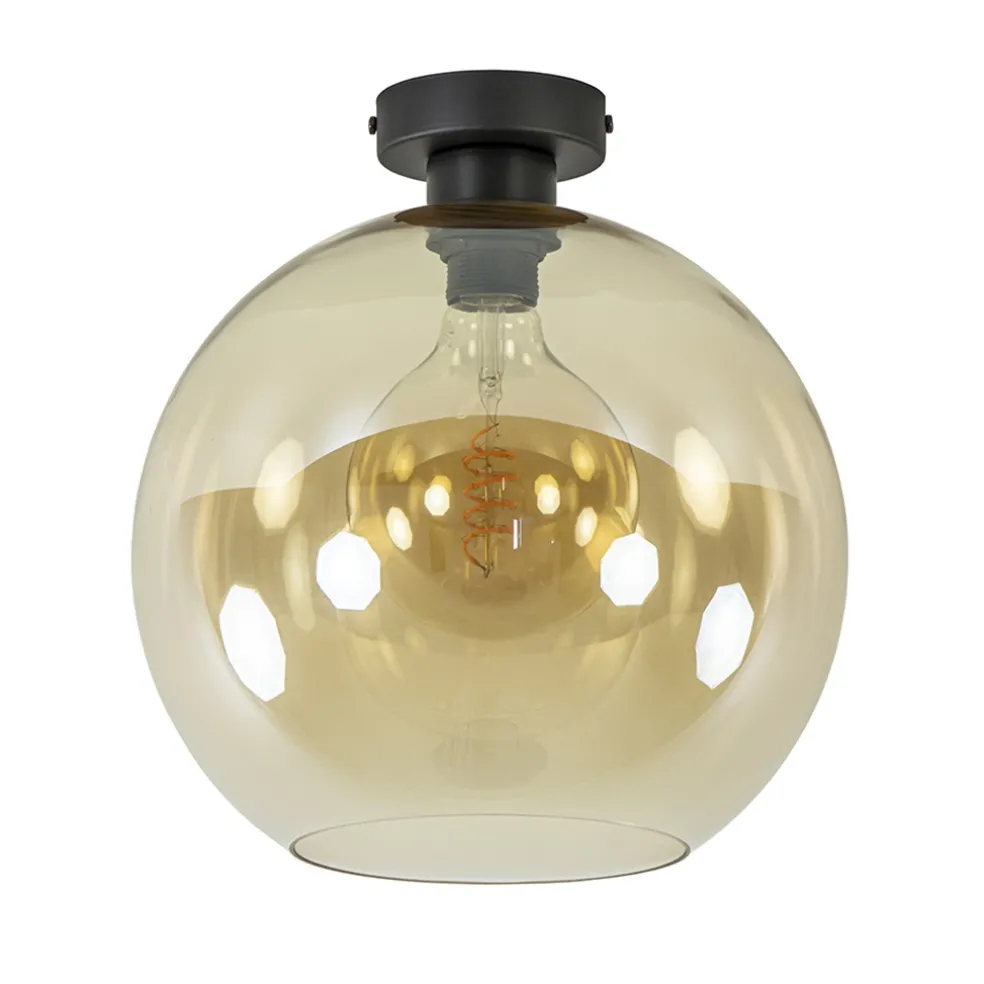 Cheap Straluma Retro plafondlamp zwart met amber glazen bol