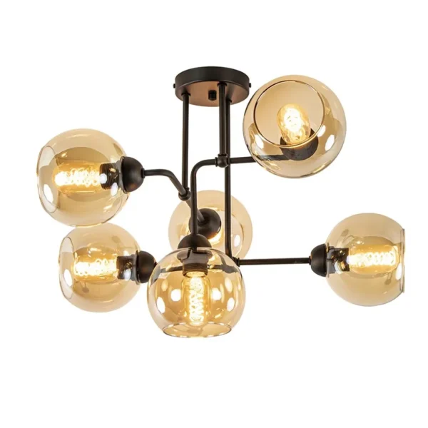 retro_plafondlamp_zwart_m_1-1.webp Sale Straluma Retro plafondlamp zwart met amber glas 6-lichts
