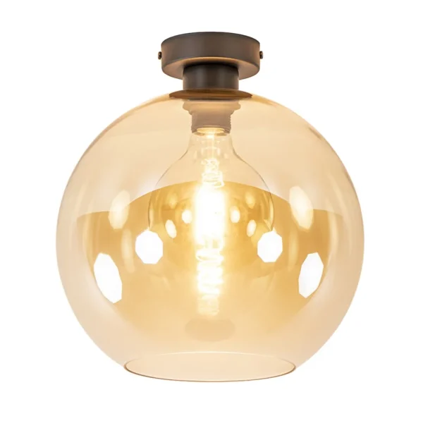 Cheap Straluma Retro plafondlamp zwart met amber glazen bol