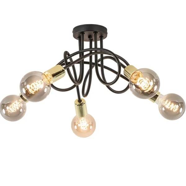 retro_plafondlamp_zwart_m_1.webp Best Straluma Retro plafondlamp zwart met gouden pendels