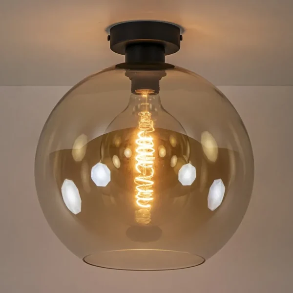 Cheap Straluma Retro plafondlamp zwart met amber glazen bol