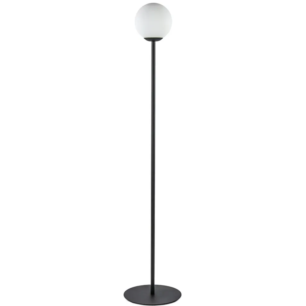 retro_vloerlamp_mat_zwart_0.webp Online Straluma Retro vloerlamp mat zwart met witte glazen bol