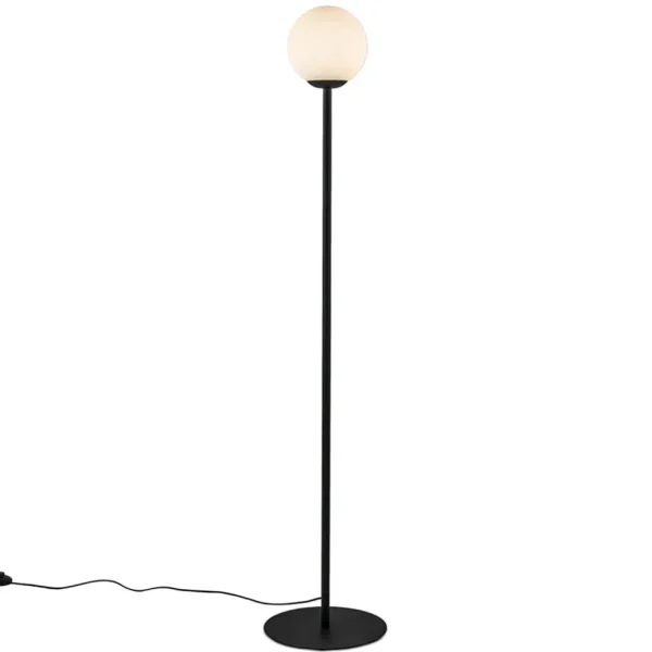 retro_vloerlamp_mat_zwart_1.webp Online Straluma Retro vloerlamp mat zwart met witte glazen bol