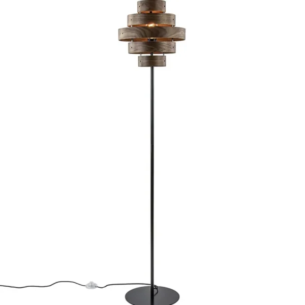 retro_vloerlamp_zwart_met_1.webp Online Straluma Retro vloerlamp zwart met walnoot houten kap