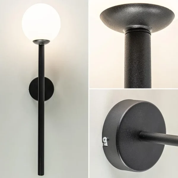 Best Straluma Retro wandlamp zwart met witte glazen bol