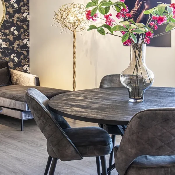Fashion Straluma Ronde eettafel zwart mangohout met zwarte poot