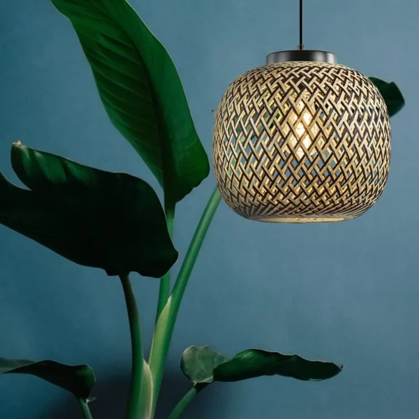 Store Straluma Ronde hanglamp bamboe naturel met zwart