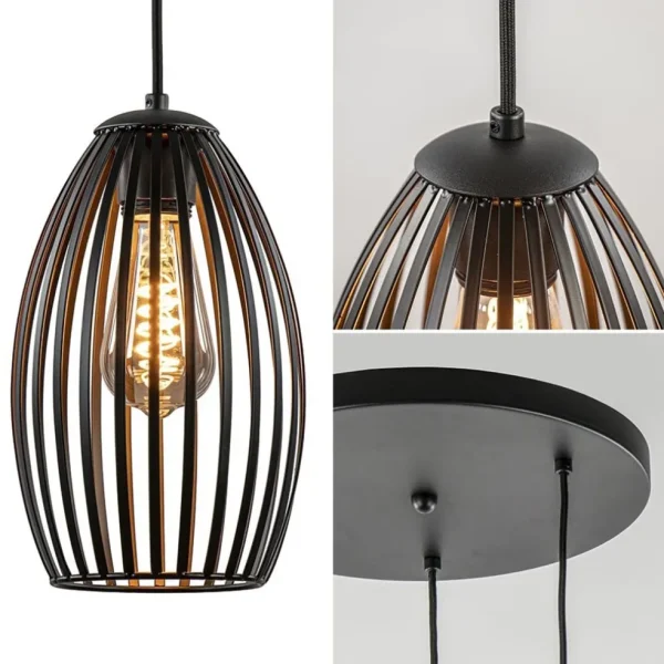 Sale Straluma Ronde 3-lichts hanglamp met draadkappen mat zwart