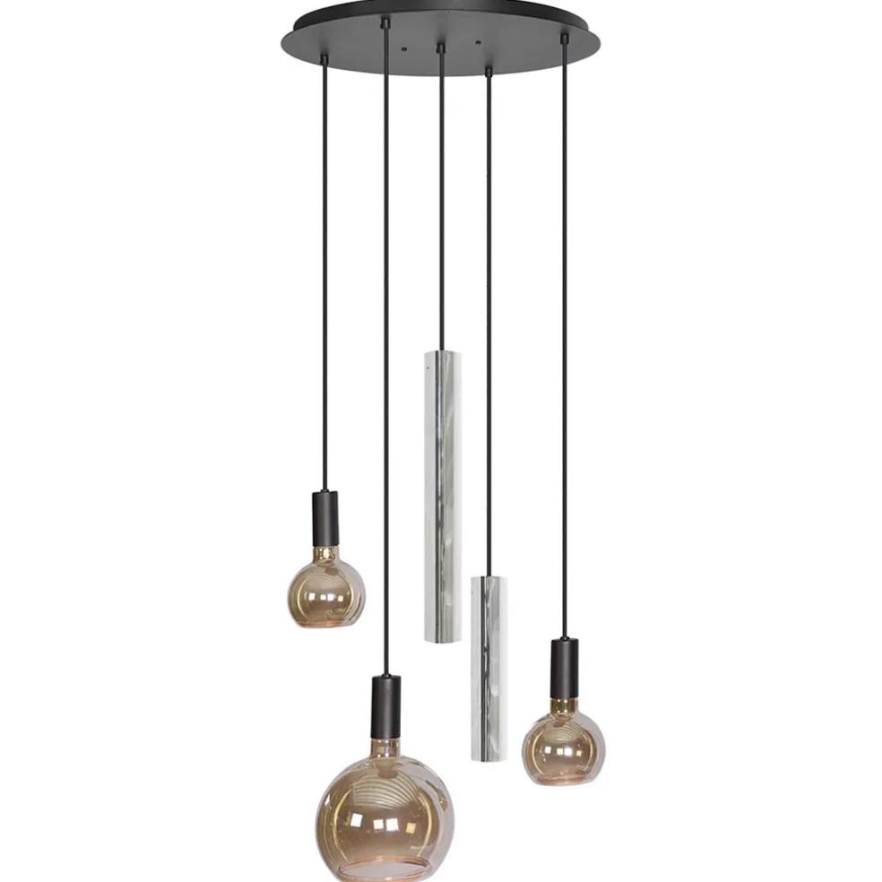 ronde_lichts_hanglamp_zwa_0.webp Outlet Straluma Ronde 5-lichts hanglamp zwart met nikkel